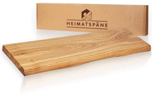 Heimatspäne Freischwebendes Regalbrett Baumkante 60cm [echtes Eichenholz] – Wandregal Eiche massiv – Echtholz Regal inkl. Montagematerial – Wandboard Holz rustikal in echter Handarbeit gefertigt