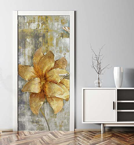 MyMaxxi - Tür bekleben mit Türtapete Türposter Türfolie Selbstklebend 90x200 Blühende Blume mit Diamanten - Tür verschönern Türaufkleber Türklebefolie Abstrakt Pflanze gelb