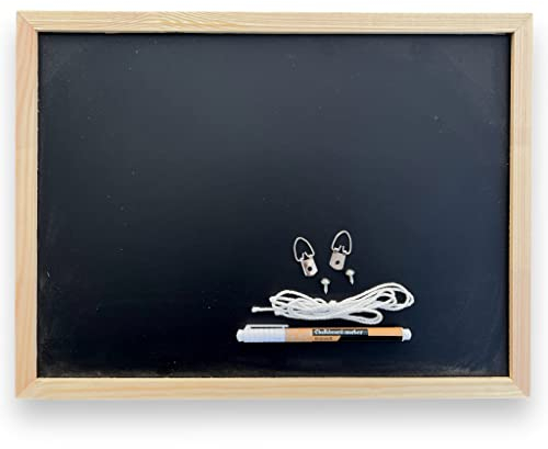 Mini Memoboard mit Kreidestift und Auhängungsmaterial, mit Holzrahmen (30 x 40 cm, Kreidetafel schwarz)