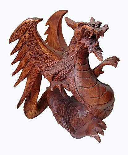 Wogeka - 15 cm Drache - Schnitzerei aus Holz Figur als Geschenk-Idee zu Geburtstag Weihnachten zur Dekoration Handarbeit Feng Shui Drache02