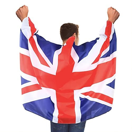 Union Jack Wearable Flag Cape Large,5ftx3ft Coronation British National Fabric Flag Cape with Sleeves for British Fans Celebrating UK Royal Street Party Fancy Dress VJ Day 80th Anniversary Decorations