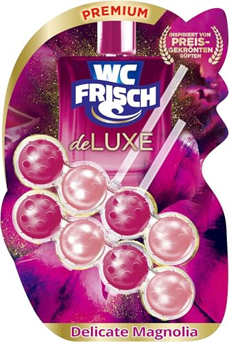 WC Frisch Deluxe Duftspüler Delicate Magnolie (2 St.), Premium-Parfumduft | WC Stein mit Anti-Kalk-Formel, Reinigungsschaum, Schmutzprotektor & luxuriösem langanhaltenden Parfum-Boost mit jeder Spülung