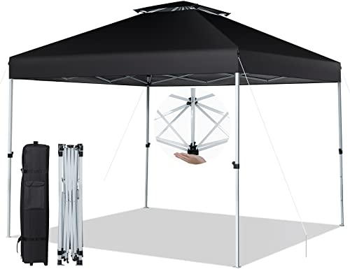 COSTWAY 3x3m Pop-Up Pavillon, Gartenpavillon mit doppelt belüftetem Dach & Tragetasche auf Rollen, UV-Schutz 50+, Faltpavillon höhenverstellbar, Gartenzelt für Garten, Terrasse, Strand (Schwarz)