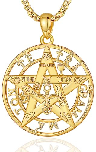CELESTIA Damen Pentagramm Kette Silber 925 mit Gold Tetragrammaton Pentagramm Anhänger Talisman Miraculous Schmuck Hexen Wicca Amulett Edelstahl Kette 56cm