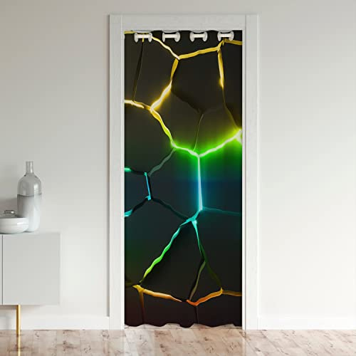 Waben Türvorhang 106x203cm Tür Privatsphäre Sechseckal Geometrie Fluorescent Grün Gelb Verdunkelung Verdunkelungsvorhang Beehive Geometrischal Schrank Vorhang für Innentür Raumteiler Simplistisch