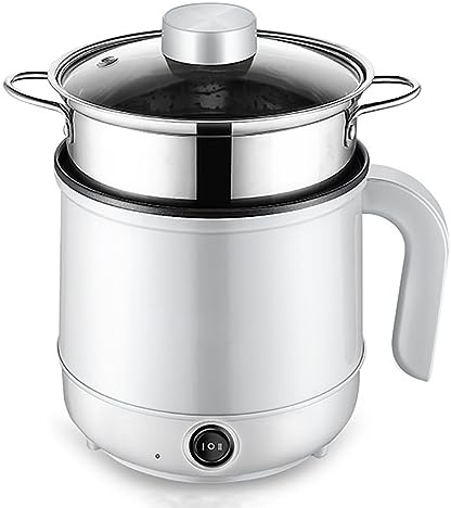 1.7L Electric Hot Pots,Portable Travel Cooker,Electric Cooker,Household Non-Stick Frying Pan,Rapid Noodles Cooker (White Steamer Pot)