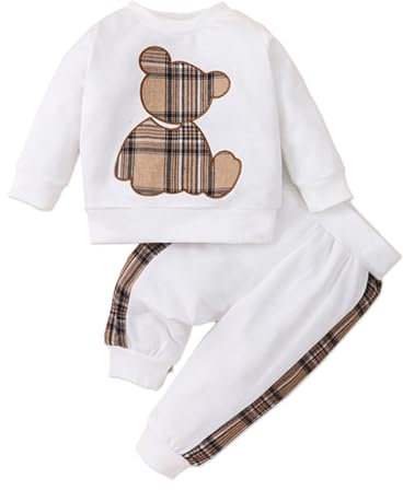 PATPAT Abbigliamento Bimbo e Bimba Tuta Felpata con Orsetto Ricamato a Manica Lunga per Neonati Autunno-Inverno bianco 6-9 mesi