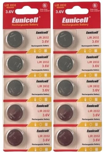 LIR2032 (10 pack) Rechargeable CR2032 Button Cell Battery Eunicell