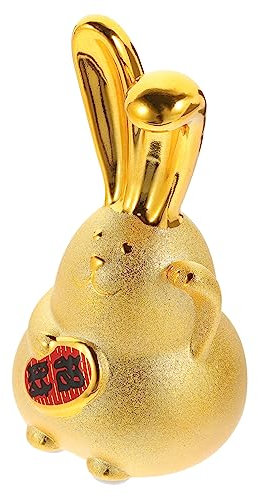 Amosfun Kaninchen Sparschwein Reichtum Wohlstand Statue Sternzeichen Hase Spardose Cartoon-Geld-Glas Süße Sparkasse Häschen Sparbüchse Feng-Shui Chinesisch Kind Keramik Kleine Veränderung