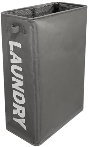 JIADEXIN Large Laundry Hamper Laundry Storage Box Large Capacity Organiser Foldable with Breathable Mesh Drawstring Lining with Carry Handle Waterproof for Bedroom Bathroom Dark Grey 50L
