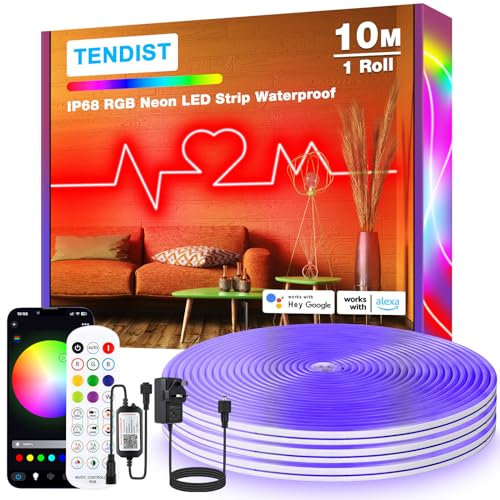 TENDIST 10M RGB LED Rope Lights: Outdoor, WiFi Flexible LED Strip Light, Alexa Compatible, 24V DIY Music Sync Silicone Neon Strip Light for Bedroom, Party, Outdoor Decor