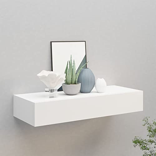 Festnight Estante con Cajón de Pared, Estanteria Pared, Estante con Cajon, Msitas de Noche Colgantes, Estantes Flotantes,para Cocina, Salón y Pasillo Blanco 60 x 23.5 x 10 cm