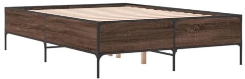 vidaXL Bettgestell Braun Eichen-Optik 135x190 cm Holzwerkstoff Metall