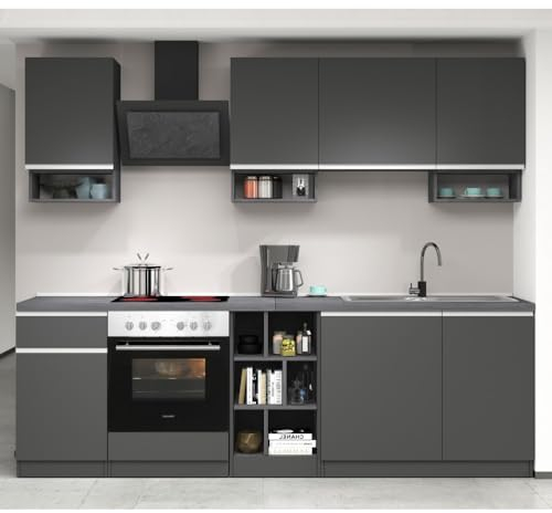 VE.CA – Clarissa – Cocina completa sin electrodomésticos – Cocina completa – Cocina moderna – Ideal como decoración del hogar – Color antracita/informe – Fabricado en Italia