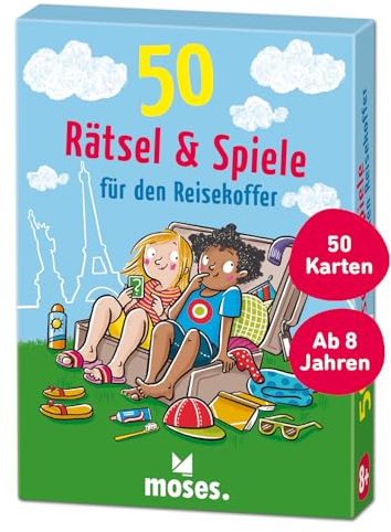 Moses. 50 Rätsel & Spiele für den Reisekoffer, Kartenset mit lustigen Aufgaben für unterwegs und auf Reisen, Kindergeburtstag, Schulstart und Urlaub, für Kinder ab 8 Jahren