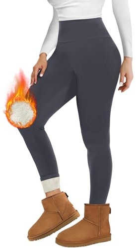 Missluck Thermo Leggings Damen Gefüttert Thermoleggings Verdickte Plüsch Thermohose Fleece Leggins Warme im Winter,Dunkelgrau-A,M