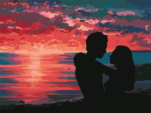 Paar Sonnenuntergang Malen nach Zahlen Erwachsene DIY Handgemalt Ölgemälde Malerei auf Leinwand Kinder Anfänger Malsets mit Pinseln Acrylic Paint by Numbers Kits Haus Wand Decor 70x90cm,ohne Rahmen