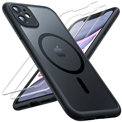 TOCOL Cover Magnetica per iPhone 11 6,1 Pollic, Compatibile con MagSafe, Protezione Fotocamera Integrata, Custodia Antiurto Traslucida Opaca, Nero