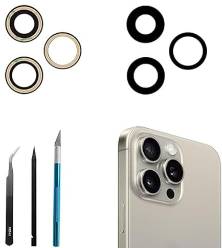 LiXiongBao 3 Pcs Sapphire 15 Pro Rear Camera Lens Replacement for iPhone 15 Pro Back Camera Lens Glass Replacement with Professional Repair Tool Kit