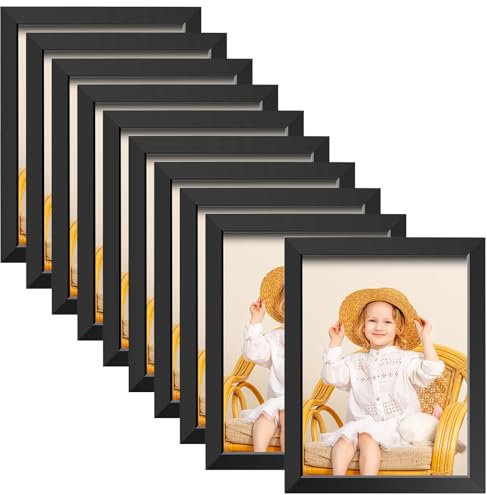 Asfrode 10 Stück Holz Bilderrahmen 10 x15 cm, Schwarz Fotorahmen Set mit bruchsicherem Acrylglas Collage Leicht und Dünn für Wand Tischaufsteller Zimmer Büro Wohnzimmer Treppenhaus