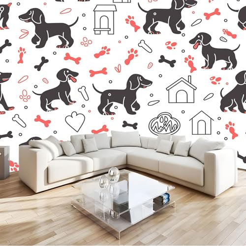 Fototapete Zeichnung Tierhund Strichzeichnung Vliestapete Wohnzimmer Schlafzimmer 300x210 cm Vlies Tapete Art Wandtapete UV-Beständig Wanddekoration Tapete