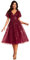 Ever-Pretty Prom Dress Leaf Sequin Short Sleeve Tulle Midi Wedding Guest Dress Burgundy 24UK