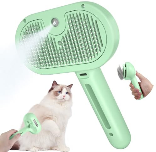 Pettidot Katzenbürste mit Dampf Hundebürste, Dampfbürste Katze und Hund Katzenhaarbürste Katzenkamm Langhaar, Tierhaarbürste, Grün