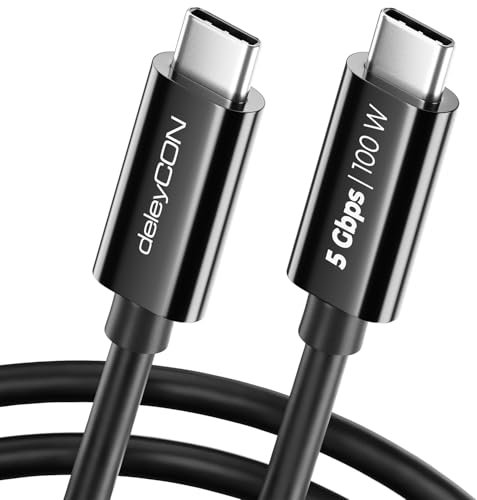deleyCON 0,15m Cavo USB C (Ricarica Rapida 100W & 5 Gbit/s) Cavo di Ricarica USB-C Corto per iPhone 16 15 Pro Max Samsung Galaxy S25 S24 S23 Pixel iPad Pro MacBook Air Tablets Switch PS5 - Nero