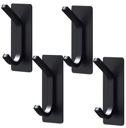Self Adhesive Hooks, Extra Sticky and Strong, Hanging up to 6KG, Coat Hooks Wall Mount, Heavy Duty Stick on, No-Nail Hook for Back of Door (4 Pack, Black)