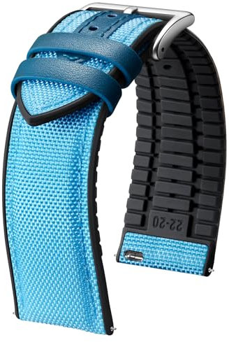 BINLUN Bracelets de Montre en Nylon Silicone Dégagement Rapide Bracelet Montre Remplacement Hybride Toile Caoutchouc Pour Hommes Femmes 9 Couleurs (Bleu Clair/Boucle Argent,22mm)