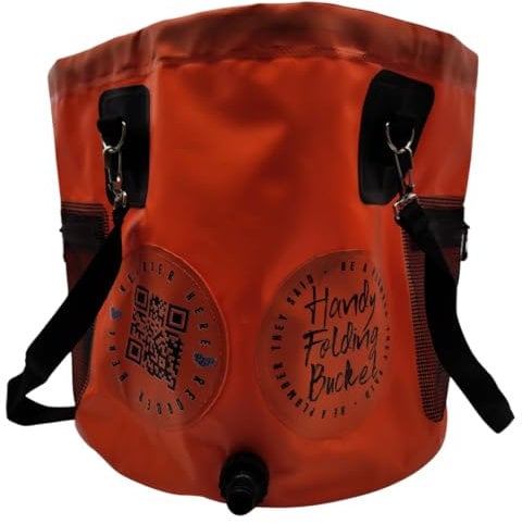 PBP Beaplumber Handy Folding Bucket, 30L Capacity, with Quick Hose Connector (Orange)