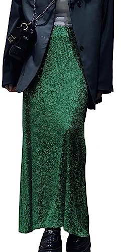 Pailletten Rock Damen Lang Glitzer Rock Niedrige Taille Party Rock Elegant Bleistiftrock A-Linie Tüllrock