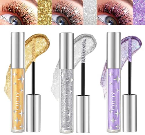 Pakivs 3pcs Glitter Luccicante Mascara Colorato per Ciglia, MascaraDiamante a 3 Colori, MascaraPerlescente Impermeabile a Lunga durata, Trucco Occhi Scintillante ad Asciugatura rapida per Cosplay