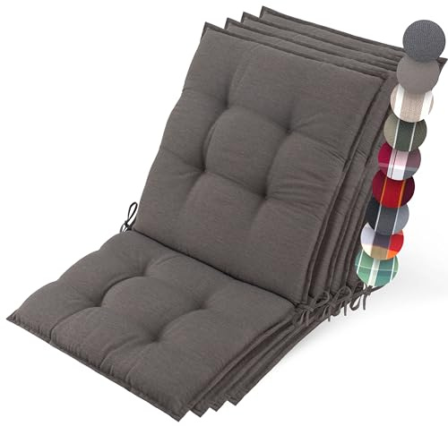 Beautissu 4er Set Premium Niedriglehner Auflage Gartenstuhl 100x50cm Sun-NL – 8cm Dick Polster Gartenstuhlauflage rutschfest Befestigungsbänder UV-Lichtechtheit 5 – Robust Stoff Taupe