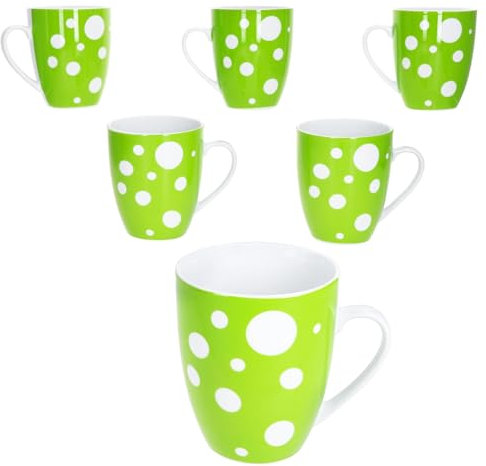 MamboCat Pula grün 6er Set Kaffeebecher I 300 ml I Porzellan-Becher mit Henkel & Punkten für 6 Personen I Tassen für Heißgetränke wie Tee, Kakao & Co