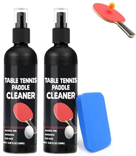 DINGSEN Spray limpiador de paletas de tenis de mesa de 200 ml y esponja limpiadora de goma para tenis de mesa, elimina los residuos impactados y aumenta el giro y el control, transparente