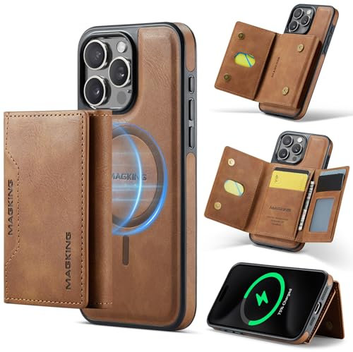 DG.MING 2 in 1 Removable Magnetic Leather Case for iPhone 14 Pro,RFID Blocking Wallet with 8 Card Slots,Compatible with MagSafe Wireless Charging,Shockproof Protective Phone Case(Brown)