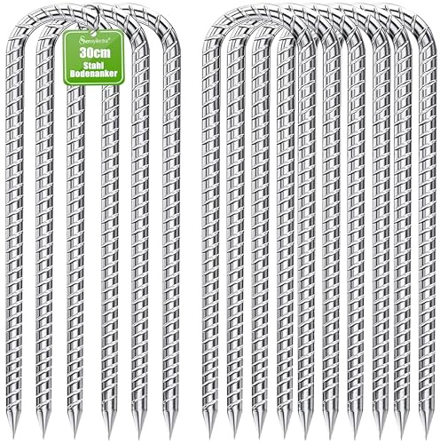 Sensylectra Bodenanker Heringe 30cm,Verzinkter Stahl Bodenanker Trampolin,Stabil Zeltheringe Erdnage,Camping Zelt Heringe für Zelten, Camping, Zaun (U, 10)