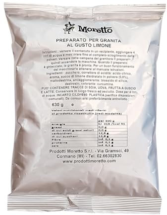 MORETTO preparato in polvere per GRANITA GUSTO LIMONE, senza glutine, 6 buste da 630 g, per 150 bicchieri
