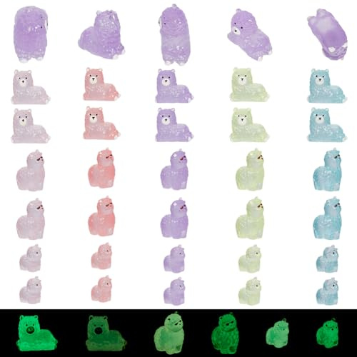 DELORIGIN 36 Stück Mini Resin Alpaka Figurine Leuchtende Mini Alpaka Winzige Tiere Tierfiguren Dekorationen Für DIY Garten Mikrolandschaft Party Kuchen Garten