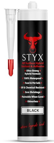 STYX Black Sealant, Legendary Adhesive & Sealant, 300ml | Waterproof, Window Sealers, Outdoor Sealer for Leaks, Stone Glass Metal, Bathroom Shower Sealant, Marine Grade, Kitchen DIY