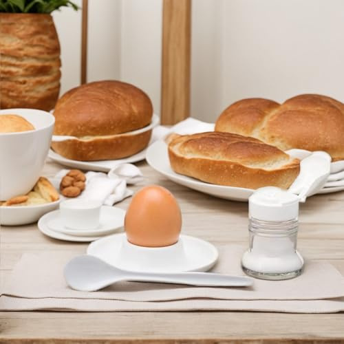 Eierbecher Set 4 Stück, Bruchsichere Eierbecher, Eierhalter Plastik, Tisch-Eierbecher Runde, Eierteller Stapelbar, Spülmaschinenfest, Eibecher Camping, Egg Holder, Weiß