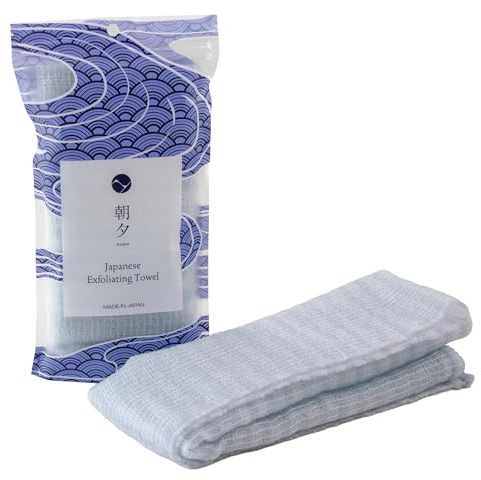 Asayu Japan Serviette Exfoliante pour Tous Types de Peau, Gant de Douche Doux et Résistant, Micro-Mousse, Exfoliation Profonde, Séchage Rapide, Fabriqué au Japon