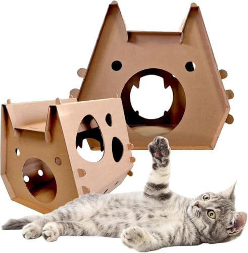 CREATEAGIFT Katzenhaus aus Pappe – Robustes Tekturhaus für Katzen zum Spielen und Ausruhen, Umweltfreundliches Haus für den Innenbereich, Ideal für kleine und große Katzen