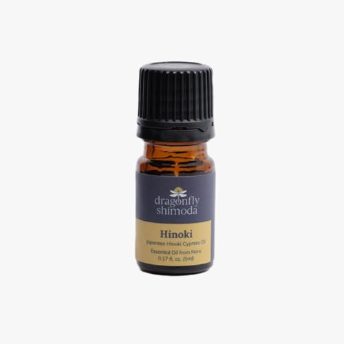 Dragonfly Shimoda Hinoki Essential Oil, Japanese Cypress, 5ml, Pure Woody Citrus Aroma, for Calm and Relaxation, Sustainably Harvested