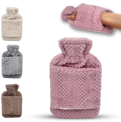 Hot Water Bottle with Hand Inserts & Luxury Cosy Faux Fur Cover, 2L Leakproof Large Hot Water Bag for Neck & Shoulder Pain Relief, Hand & Feet Warmer, Gift for Women,Men (Pink – Blush)
