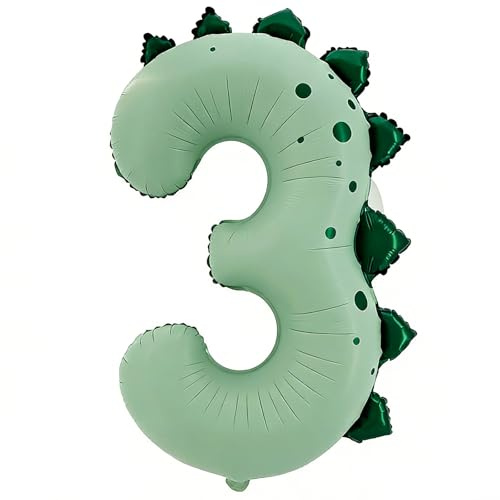 Dino Luftballon 3, 40 Zoll Folienballon für Dino Geburtstag Kinderdeko | Großer Dino Folienballon Zahl 3 in 40 Zoll - ideal als dino geburtstag deko 3 jahre für Jungen und Mädchen perfekt geeignet