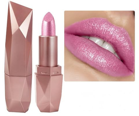 Metallic Pink Frost Glitter Lipstick for Women,Light Pink Shimmer Matte Metallic Lipstick,High Impact Lipcolor Long Lasting Shiny Non-Sticky Creamy Lip Stain,Sparkly Tinted Lip Balm Lip Gloss Makeup