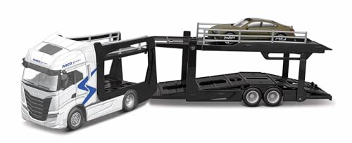Bburago – IVECO S-Way Autotransporter mit Anhänger und Audi E-tron GT 1:43, Metallic-blaues Diecast-Fahrzeug, detailliertes Standmodell mit offizieller IVECO- und Audi-Lizenz, 3+
