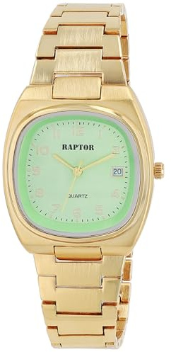 Raptor Damen Armbanduhr Analog in Gold, Gesamtlänge 23.5 cm, Edelstahlarmband – 3 ATM